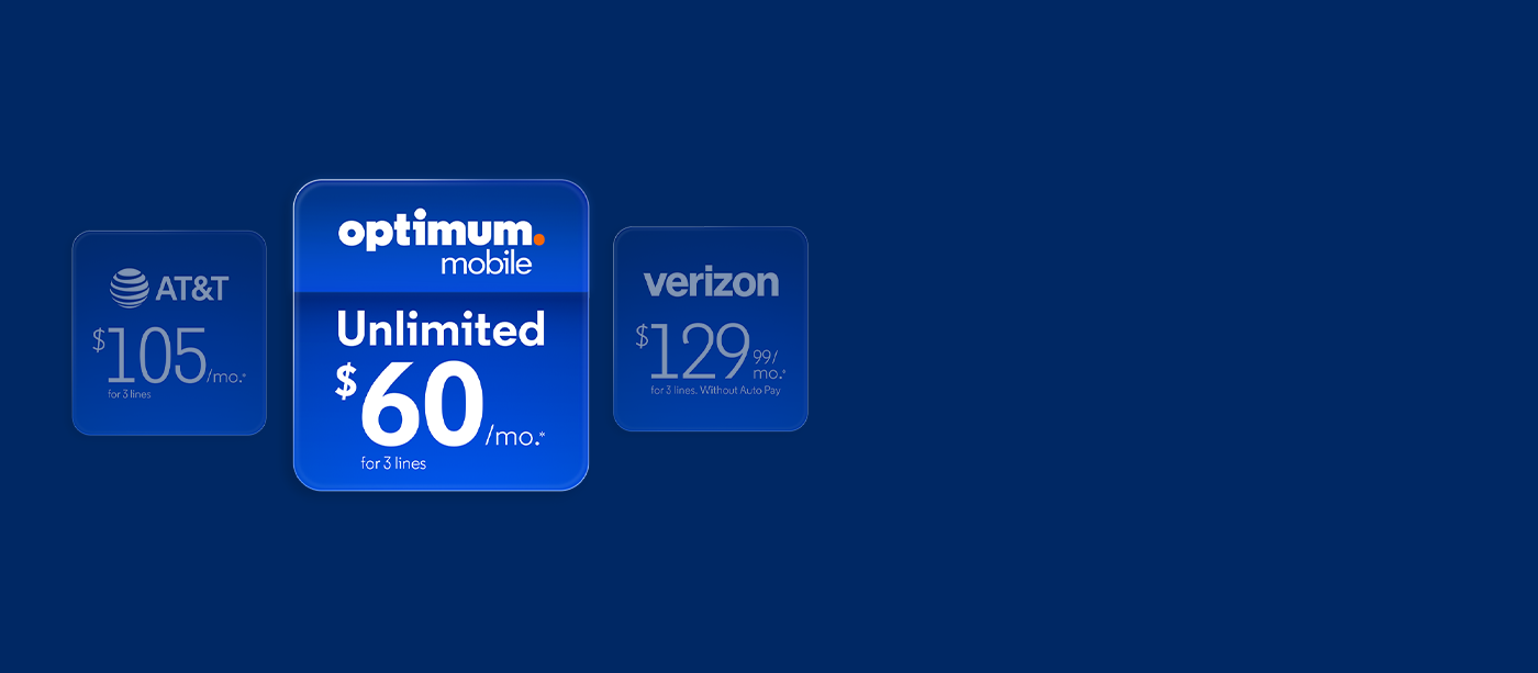 Mobile plan price comparison chart — Optimum Mobile vs AT&T and Verizon