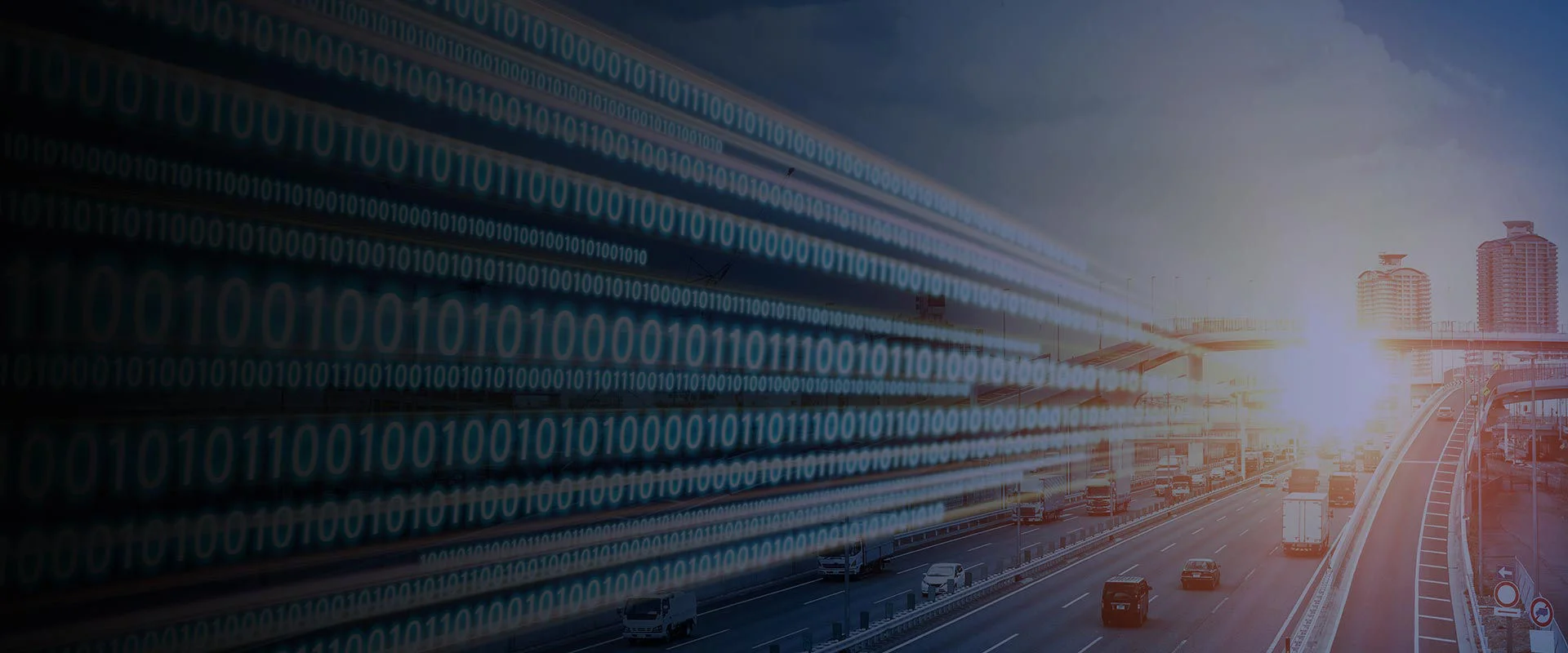 Datos de red pasando por una ciudad de forma abstracta