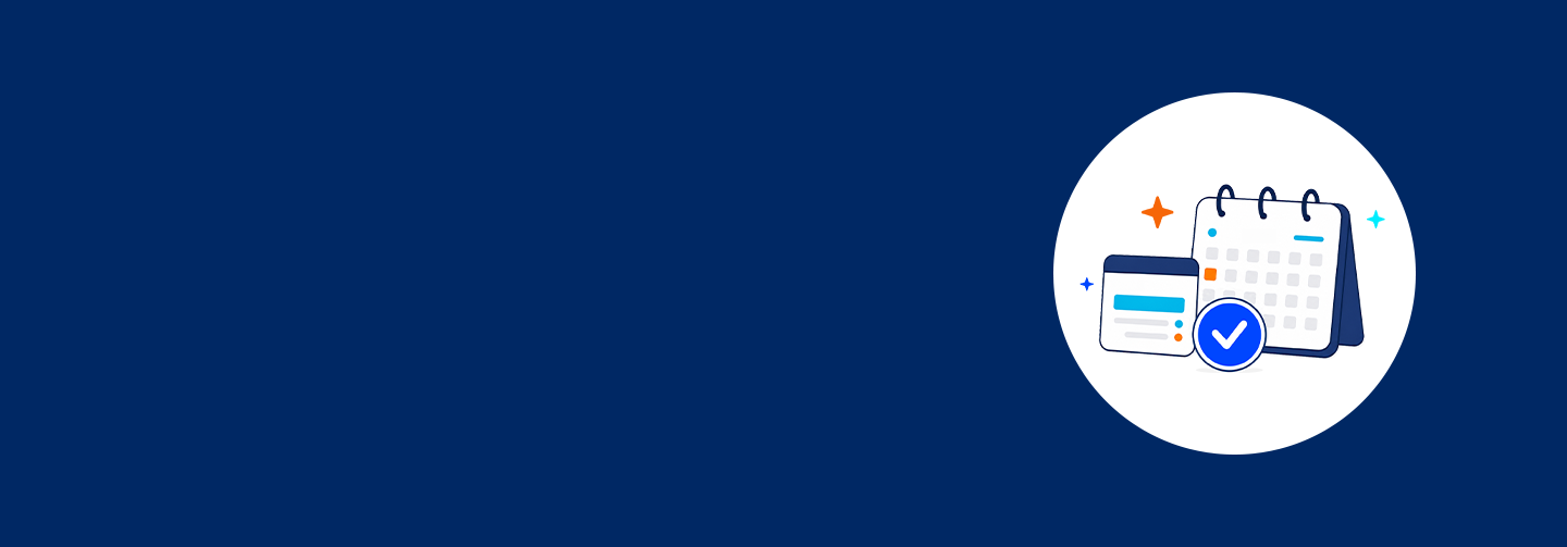 Calendar, dashboard card, and checkmark icon illustrating all-in-one Optimum service and perks management.