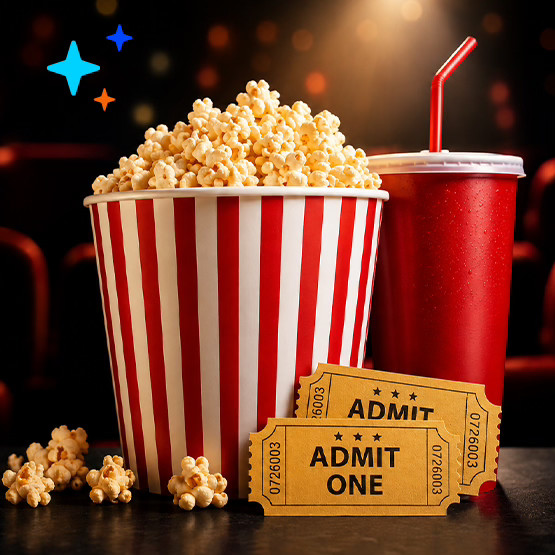Popcorn and movie tickets