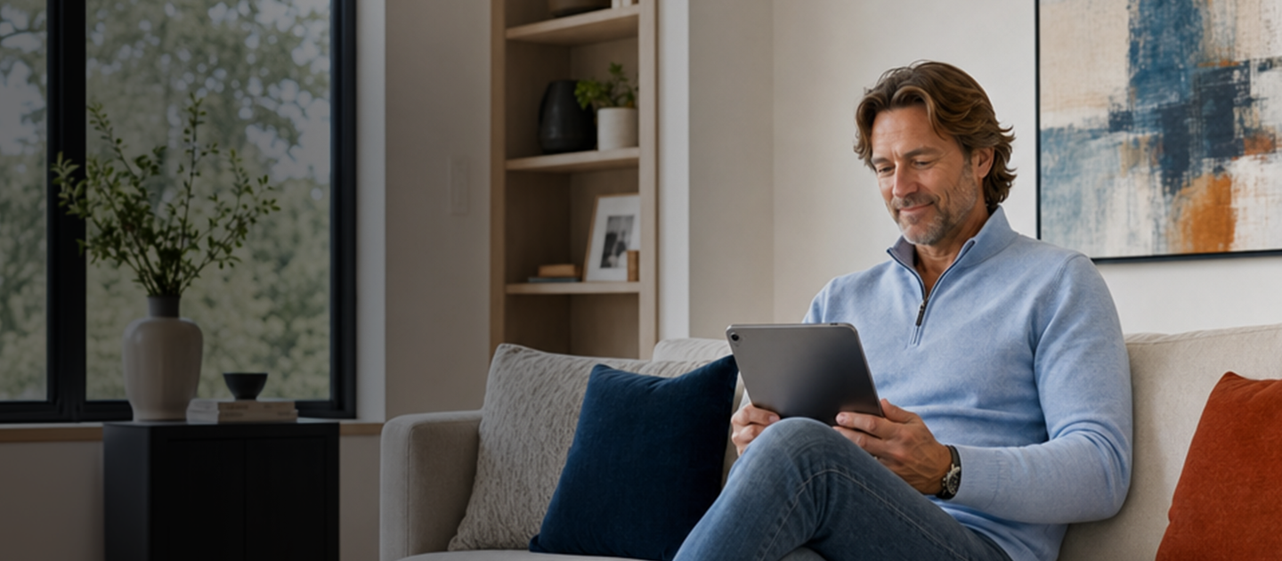 man looking into tab