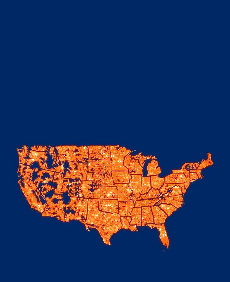 US coverage map showing 5G network availability highlighted in orange across continental United States