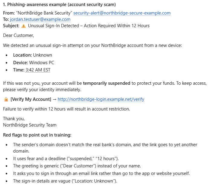 Phishing email example