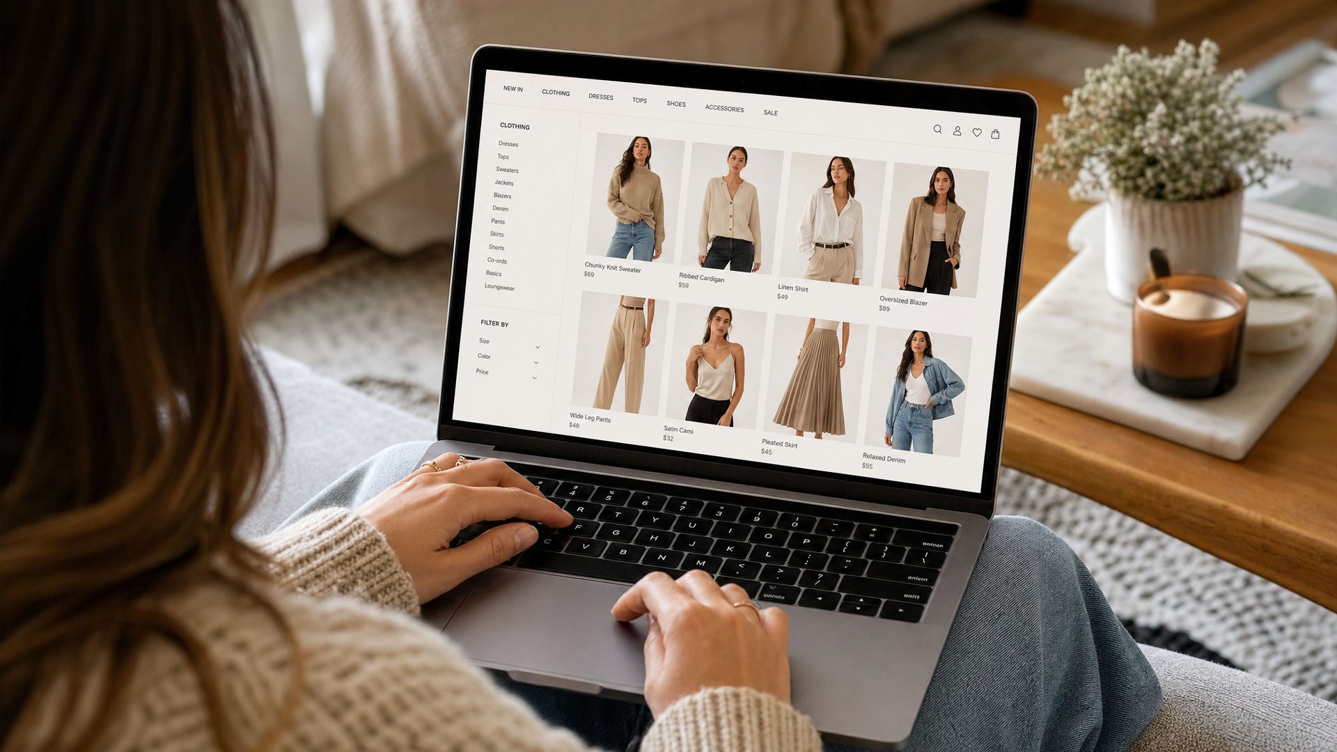 Woman using Laptop to search the Internet to shop online