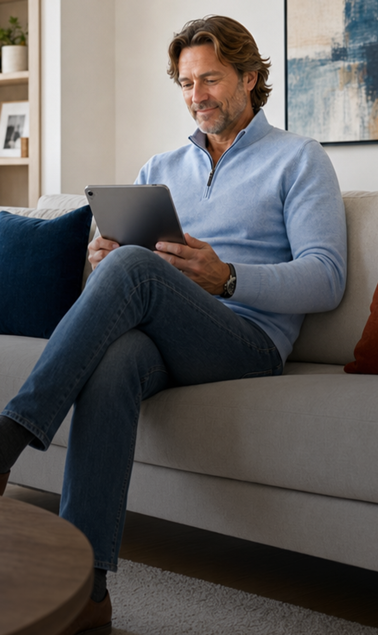 man looking into tab