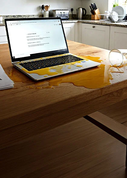 Woman working at desk at night using phone and laptop with Optimum Mobile and Fiber bundle