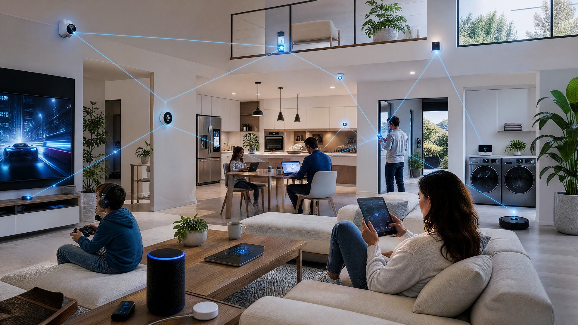 Family enjoys Optimum-powered smart home connectivity with connected entertainment, security, and smart devices throughout the home.