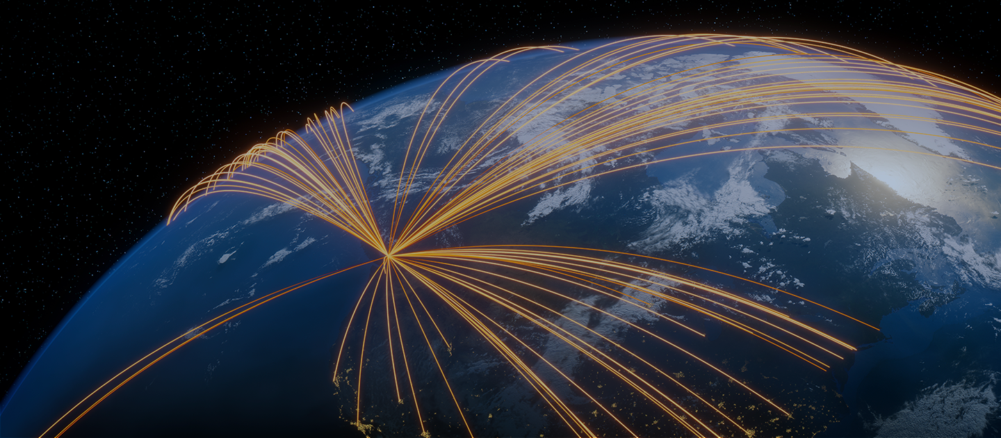 A stylized image of Earth with glowing lines connecting various points on the globe, representing a global network from Optimum phone.