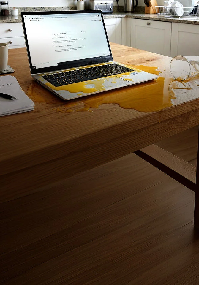 Woman working at desk at night using phone and laptop with Optimum Mobile and Fiber bundle