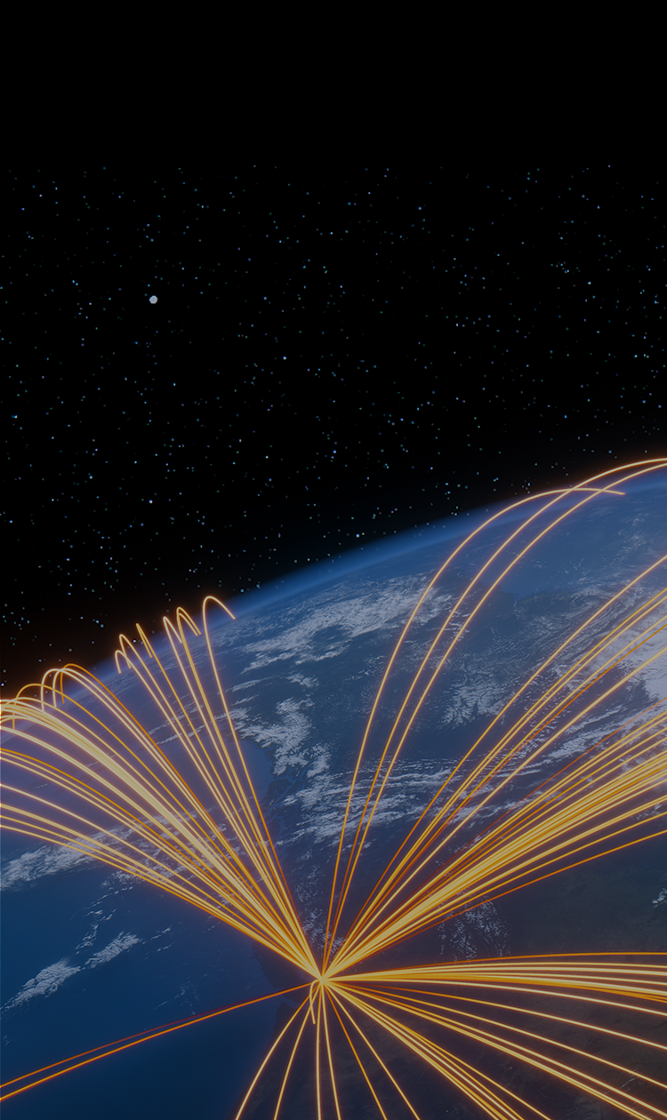 A stylized image of Earth with glowing lines connecting various points on the globe, representing a global network from Optimum phone.