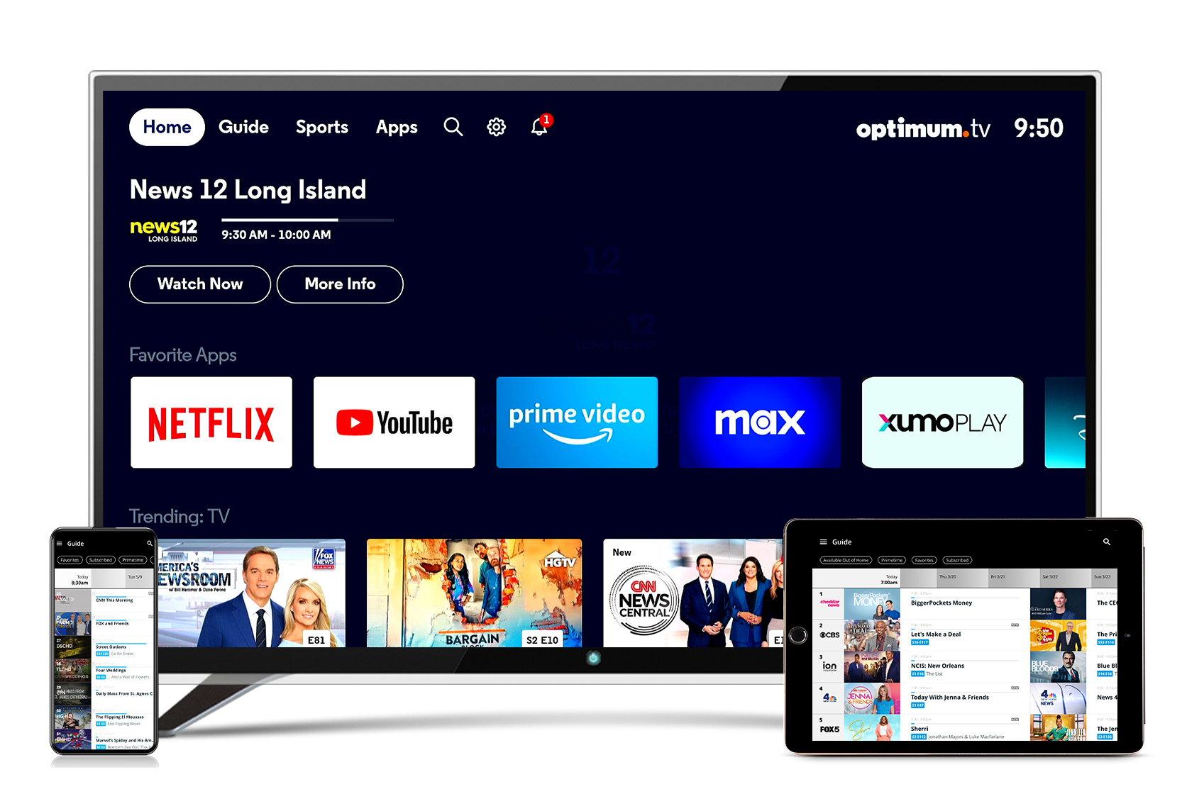 Pantalla de inicio de Optimum TV