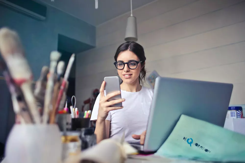 Business owner on the phone in her office