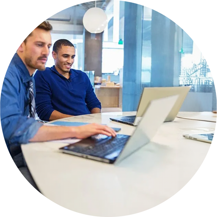 Business team working on a laptop