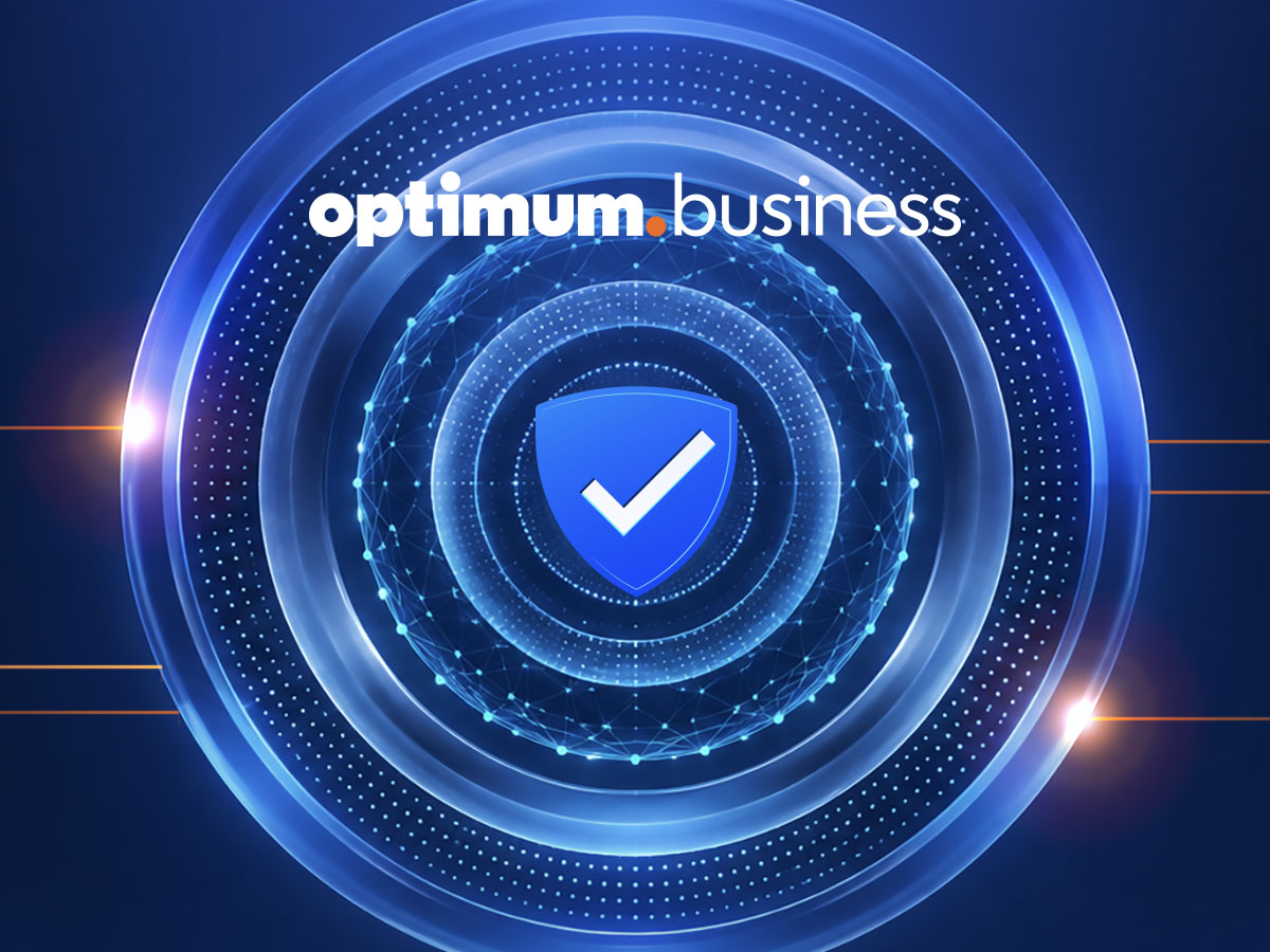 Optimum Business DNS filtering shown as a blue security shield with a checkmark