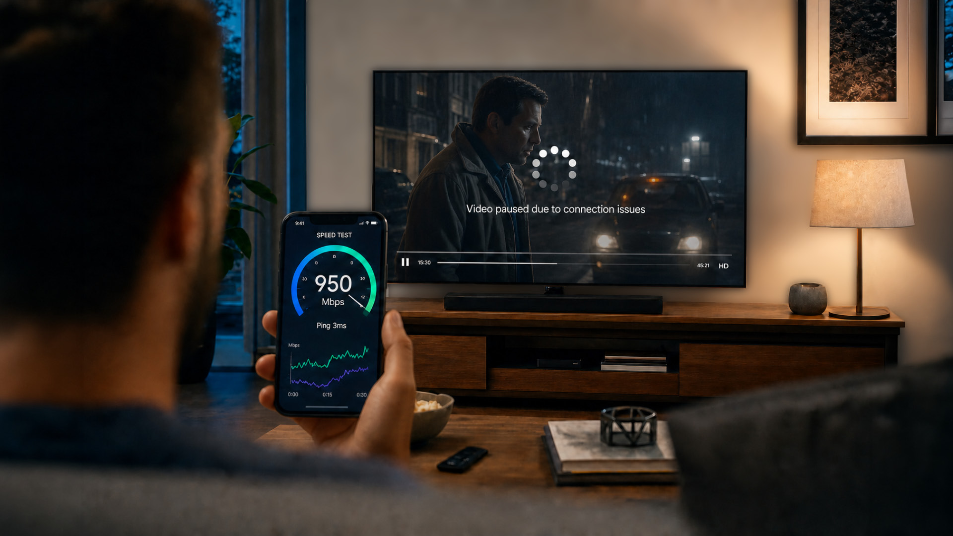 Phone showing Optimum Speed Test result while showing slow Internet on TV