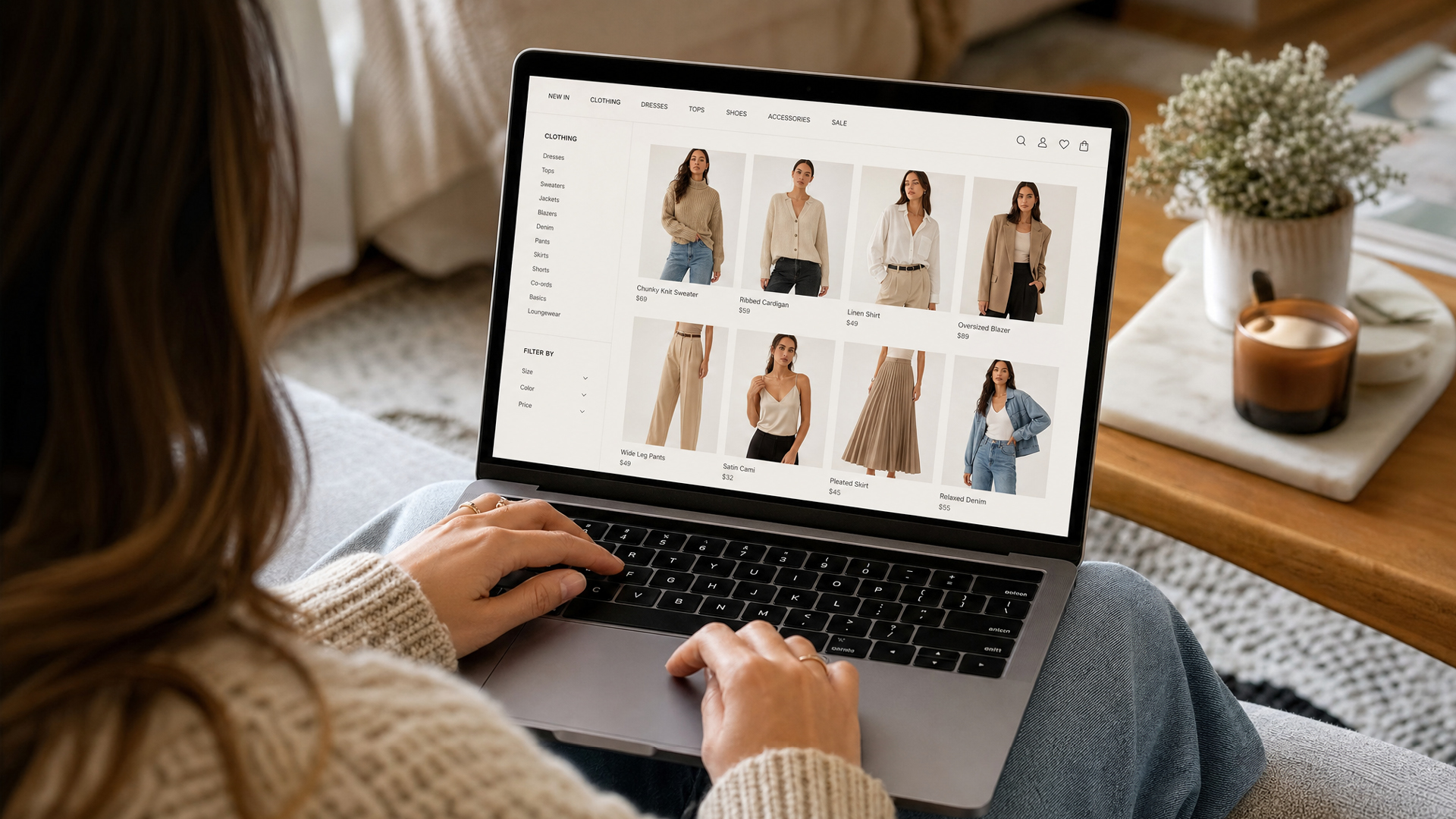 Woman using Laptop to search the Internet to shop online