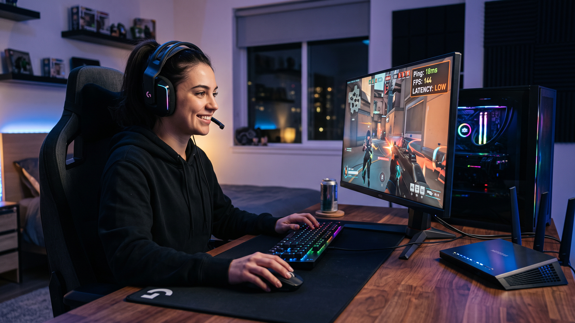 An online gamer using Optimum Internet to play online