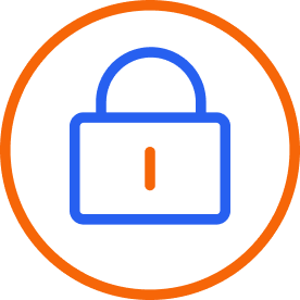 Orange circle icon with a blue padlock 