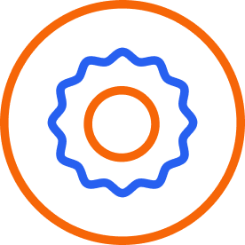 Orange circle icon with a blue thumbs-up 