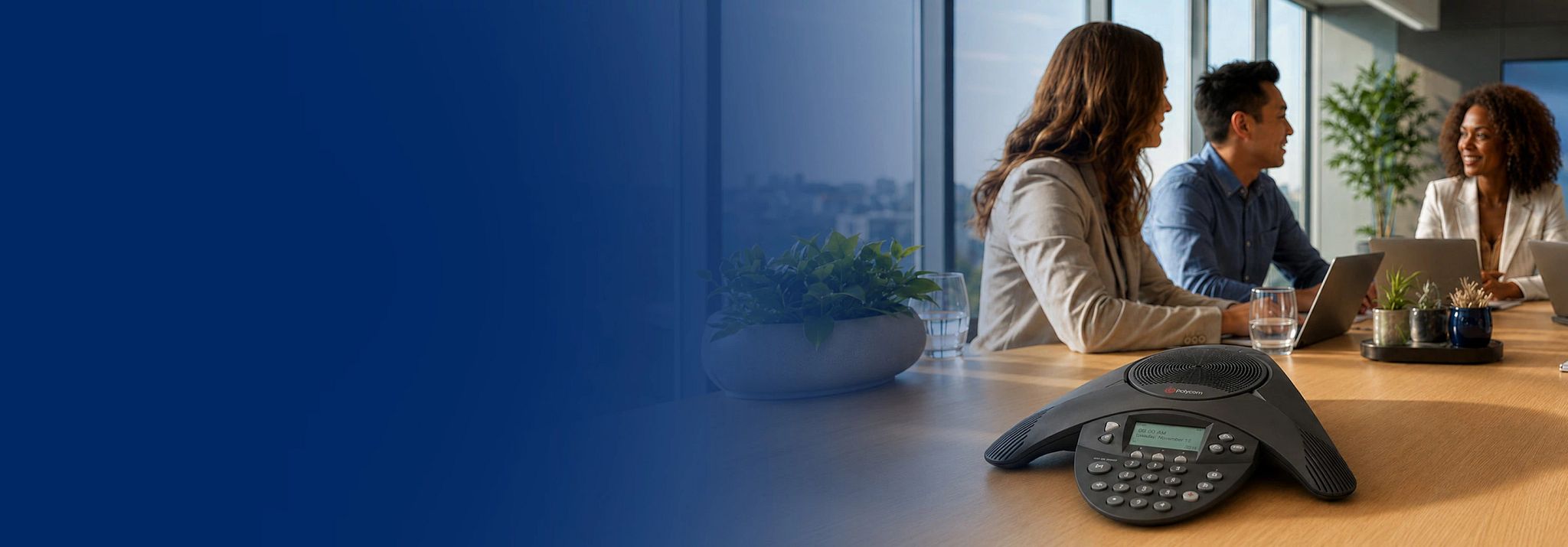Female Worker Using Optimum Business Phone Services in Office
