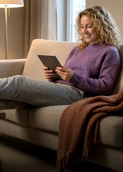 Person checking tablet connected to Optimum 1 Gig Fiber Internet with 5-year price lock