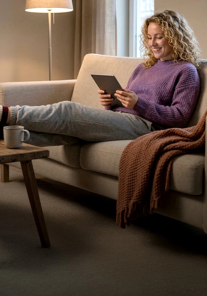 Person checking tablet connected to Optimum 1 Gig Fiber Internet with 5-year price lock